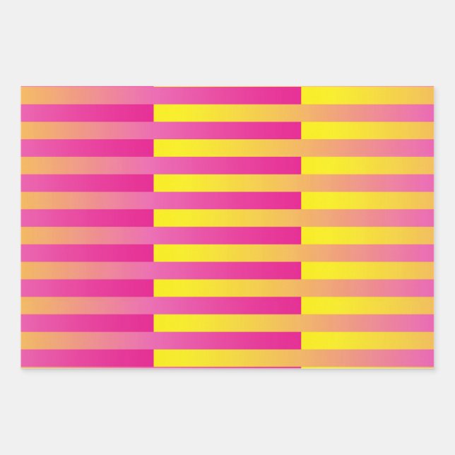 Pink Yellow Orange Striped Pattern Wrapping Paper Sheets (Front)