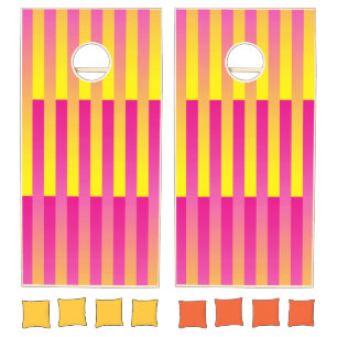 Pink Yellow Orange Stripes Pattern Cornhole Set