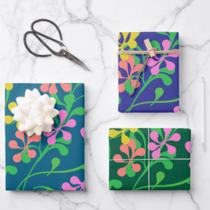 Pink Yellow Orange  wildflowers Boho  Floral Wrapping Paper Sheets