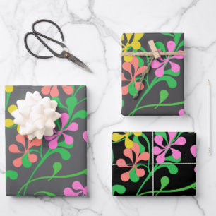 Pink Yellow Orange wildflowers Boho Floral Wrapping Paper Sheets
