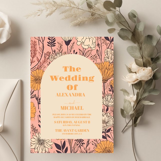  Pink Yellow Orange Wildflowers Wedding Invitation (Creator Uploaded)