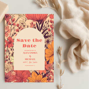 Pink Yellow Orange Wildflowers Wedding Save The Date