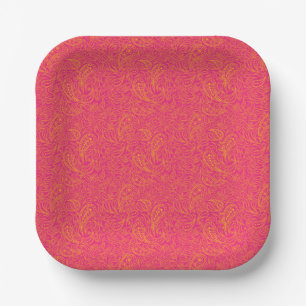 Pink yellow paisley pattern paper plates