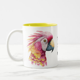 Pink & Yellow Parrot – Whimsical Tropical Bird Two-Tone Coffee Mug