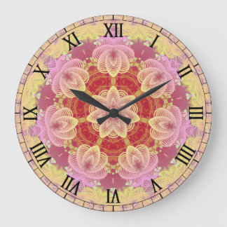 Pink & Yellow Pastel Gyro Fractals Wall Clock