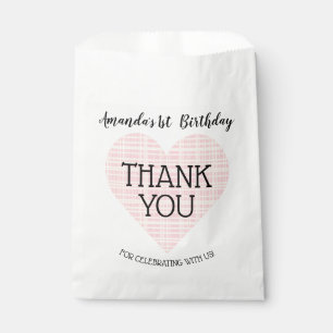 Pink Yellow Plaid Heart Thank You Favor Bag
