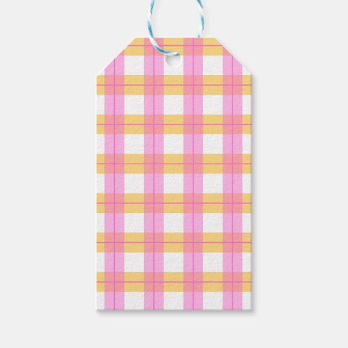 Pink  yellow plaid pattern gift tags