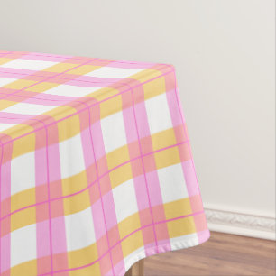 Pink & yellow plaid pattern tablecloth