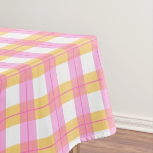 Pink  yellow plaid pattern tablecloth