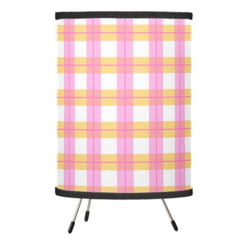 Pink  yellow plaid pattern tripod lamp