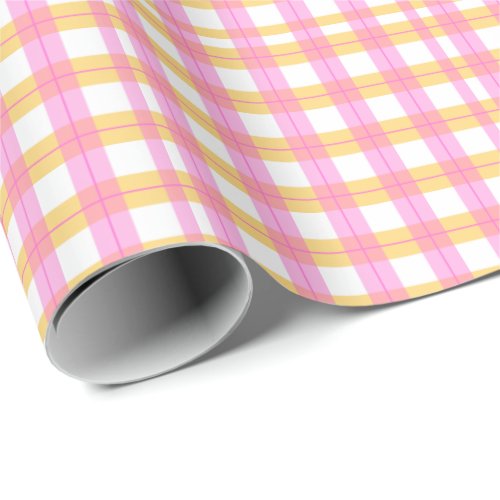 Pink  yellow plaid pattern wrapping paper