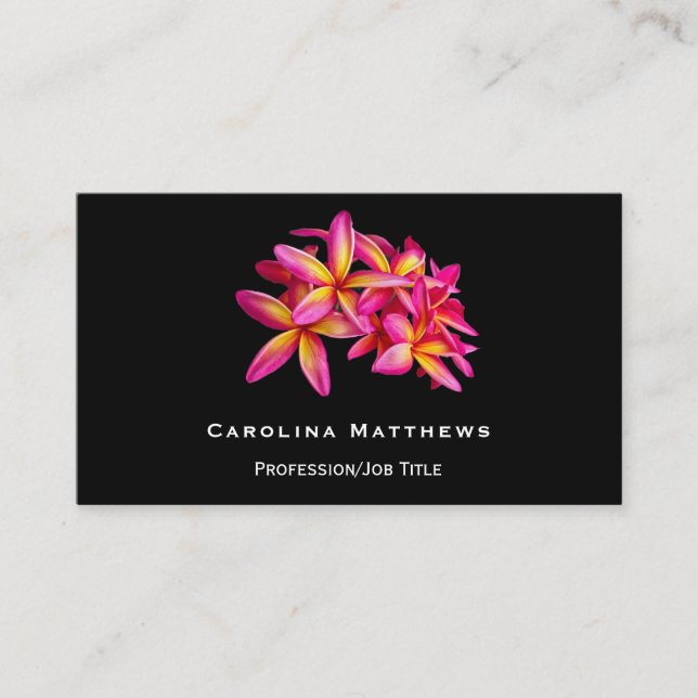 Pink Yellow Plumeria Floral Business Card (Front)