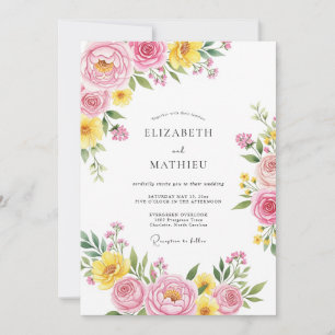 Pink Yellow Poetic Spring Wedding Invitation