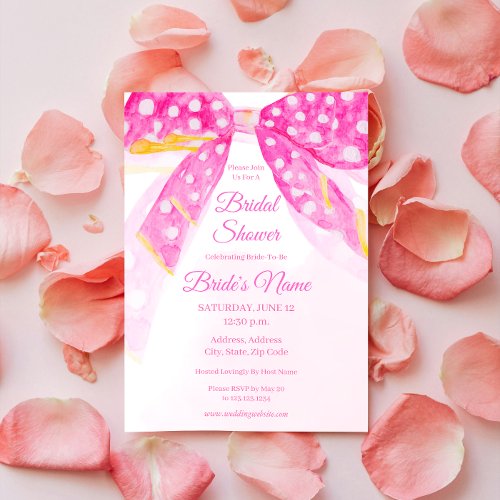 Pink Yellow Polka Dot Bow Bridal Shower Invitation