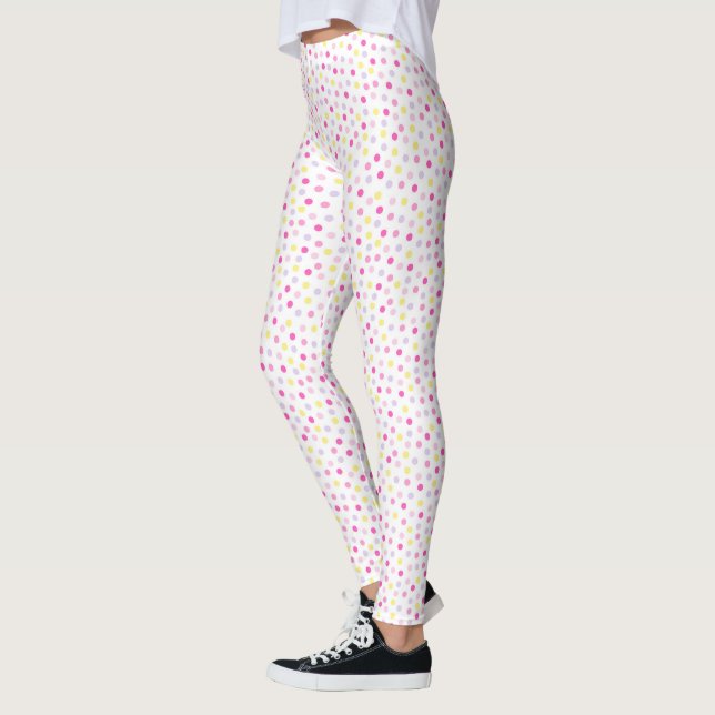 Pink Yellow Polka Dot Leggings - Dazzle in Style (Left)