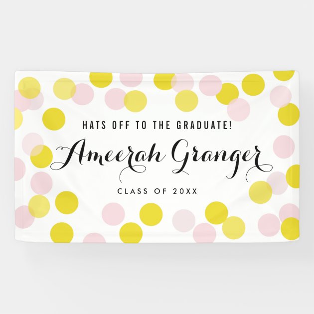 Pink & Yellow Polka Dots Confetti Graduation Banner