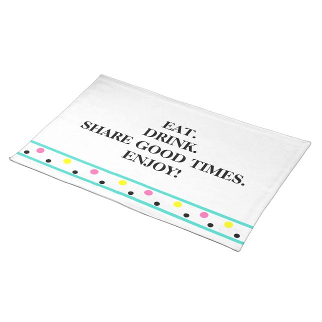 Pink Yellow Polka Dots Turquoise Stripe Cloth Placemat (On Table)