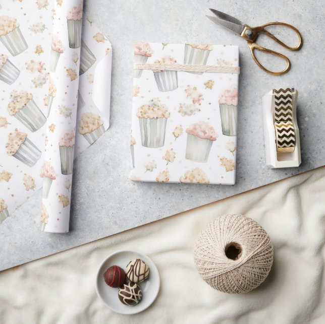 Pink Yellow Popcorn Birthday Wrapping Paper (Crafts)