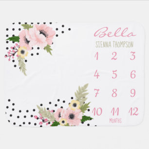 Pink Yellow Poppies Baby Monthly Milestone Baby Blanket