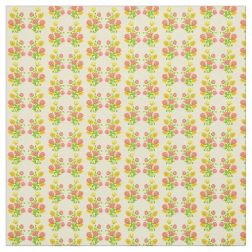 Pink Yellow Poppy Flowers Fabric