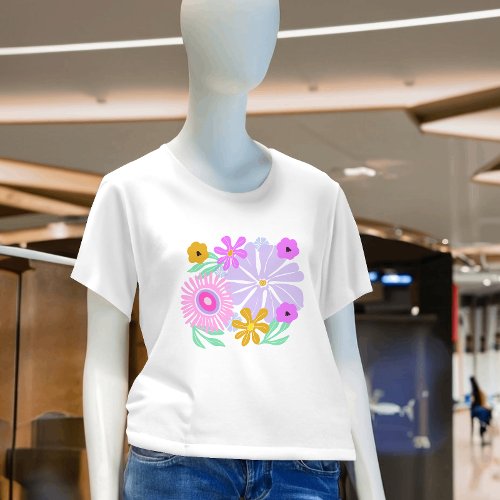 Pink yellow pretty floral modern colorful T_Shirt