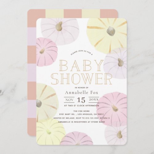 Pink  Yellow Pumpkin Girl Baby Shower Invitation