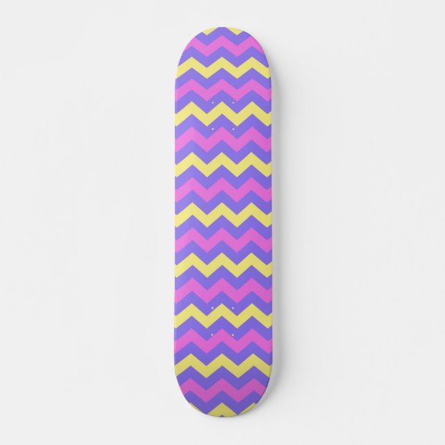 Pink, yellow, purple and pink skateboard deck (Front)