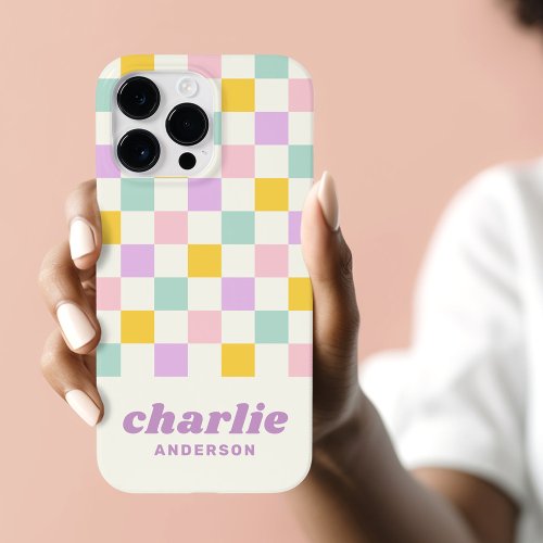 Pink yellow purple blue checkerboard Case_Mate iPhone 14 pro case