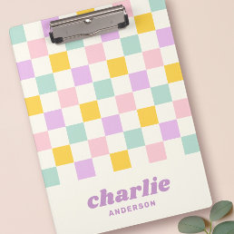 Pink yellow purple blue checkerboard clipboard