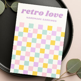 Pink yellow purple blue checkerboard earring card