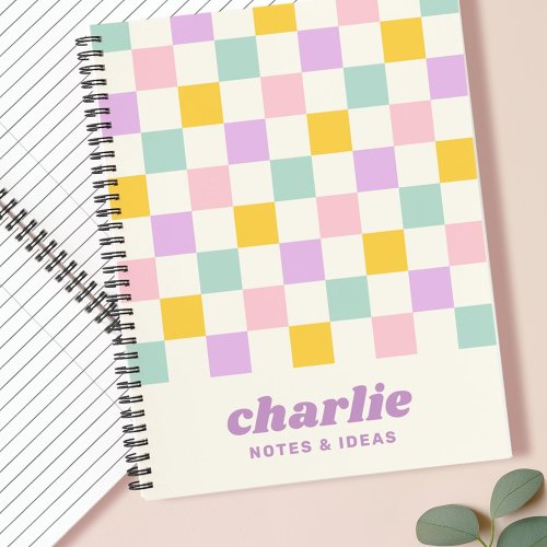 Pink yellow purple blue checkerboard notebook