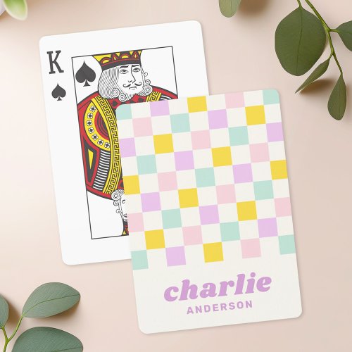 Pink yellow purple blue checkerboard poker cards