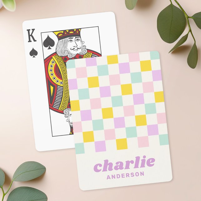 Pink yellow purple blue checkerboard poker cards (Pink yellow purple blue checkerboard playing cards)