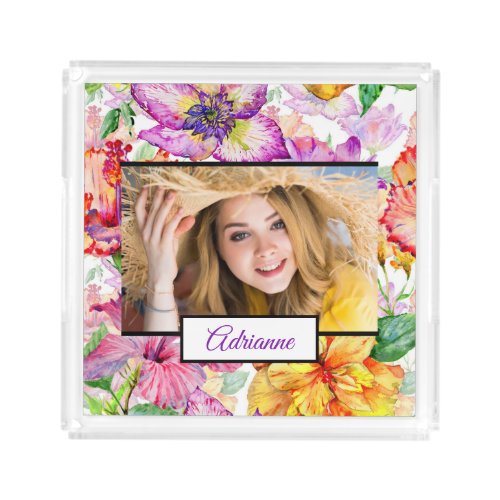 Pink Yellow Purple Floral Photo Tray