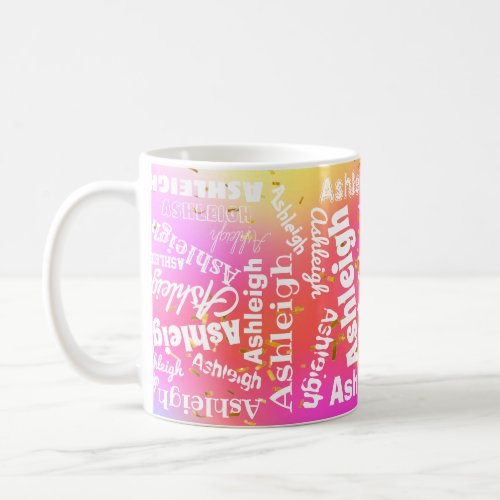 Pink Yellow Purple Personalized Word Art Name Coffee Mug