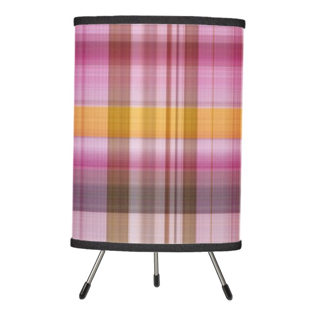 Pink Yellow Purple Plaid Tripod Lamp (Front)