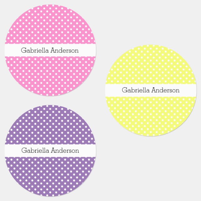 Pink Yellow Purple Polka Dot Kids' Labels (Group)