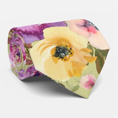 Pink Yellow Purple Spring Green Floral Neck Tie