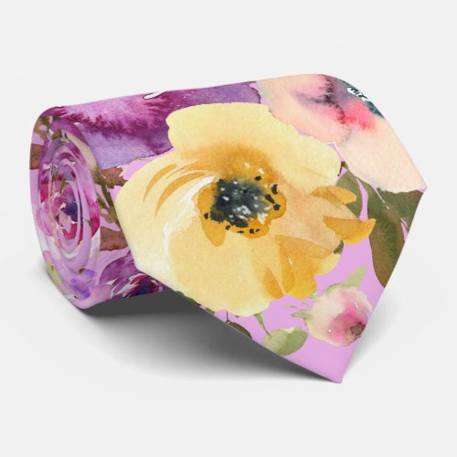 Pink Yellow Purple Spring Lavender Floral Neck Tie