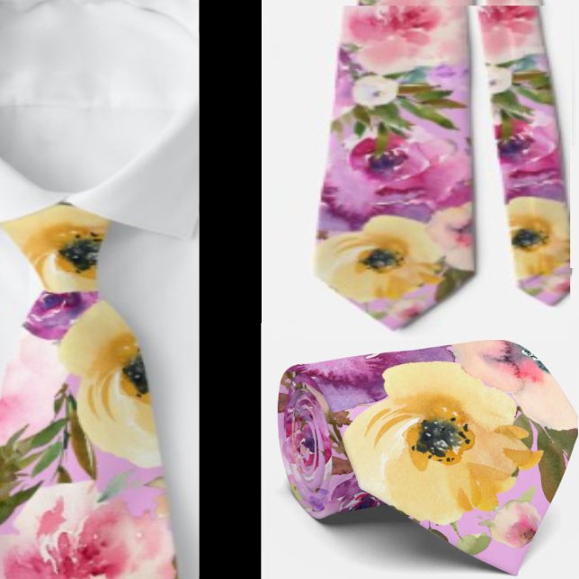 Pink Yellow Purple Spring Lavender Floral Neck Tie (Creator Uploaded)