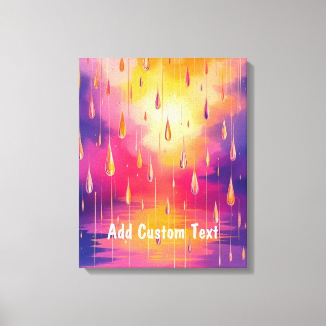 Pink Yellow Rain Drops Nature Watercolor Canvas Print (Front)