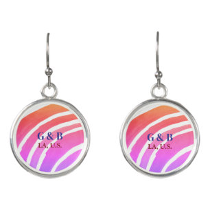 Pink yellow rainbow add couple name place city wed earrings