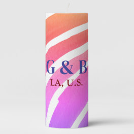 Pink yellow rainbow add couple name place city wed pillar candle
