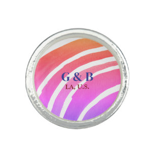 Pink yellow rainbow add couple name place city wed ring