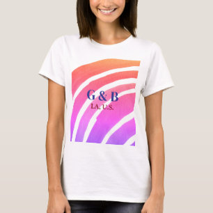 Pink yellow rainbow add couple name place city wed T-Shirt
