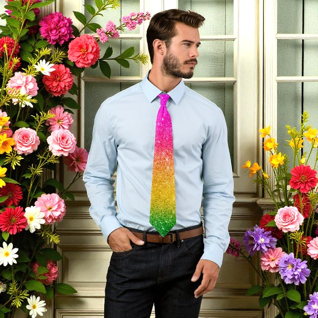 Pink Yellow Rainbow Pride Glitter  Neck Tie (Creator Uploaded)