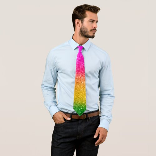 Pink Yellow Rainbow Pride Glitter  Neck Tie
