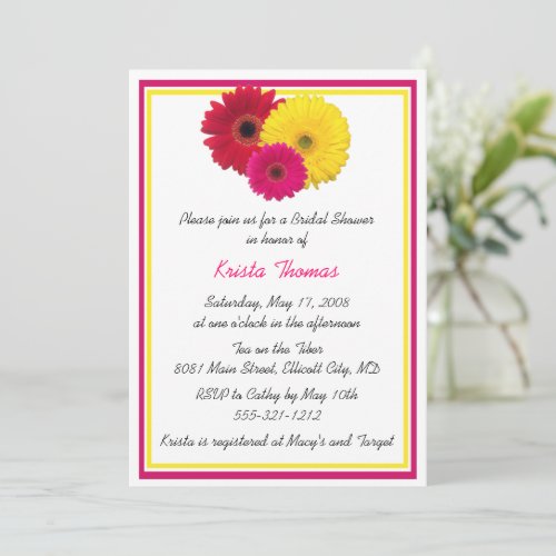 Pink Yellow Red Gerbera Daisy Shower Invitations