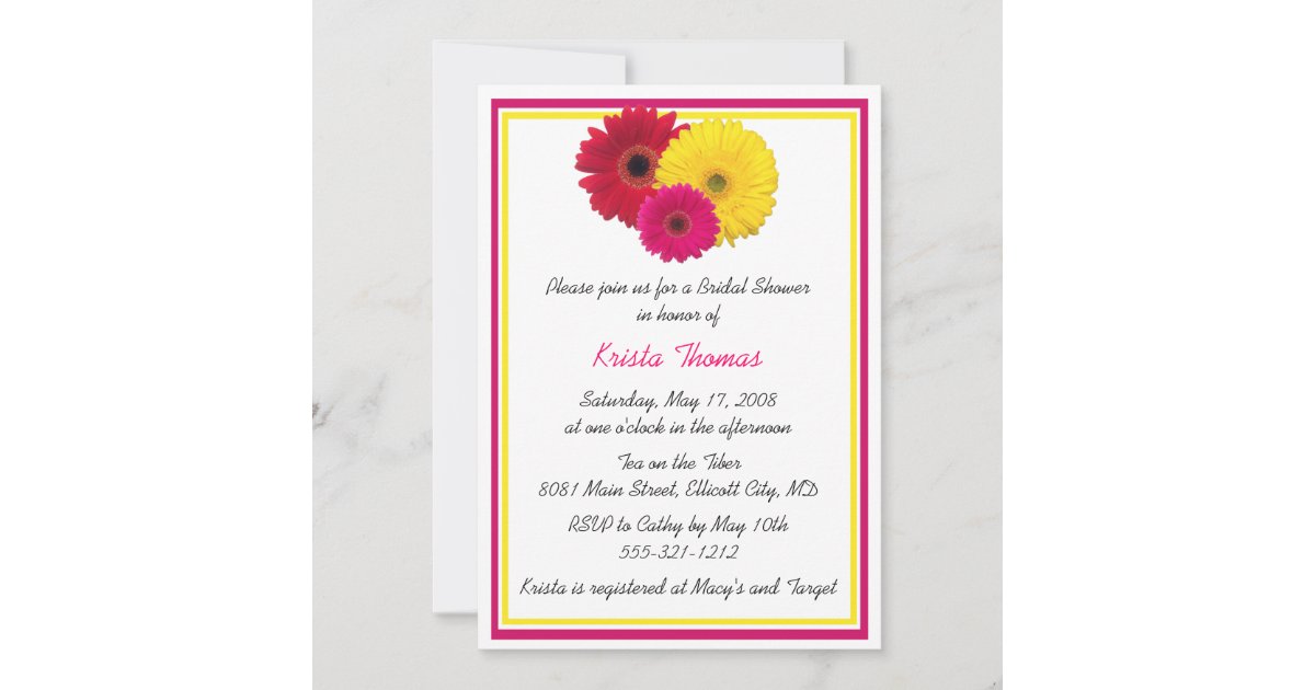 Pink Yellow Red Gerbera Daisy Shower Invitations | Zazzle