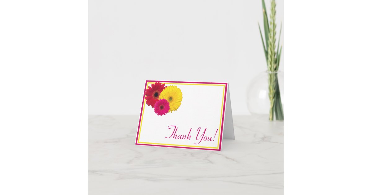 Pink Yellow Red Gerbera Daisy Thank You Card | Zazzle